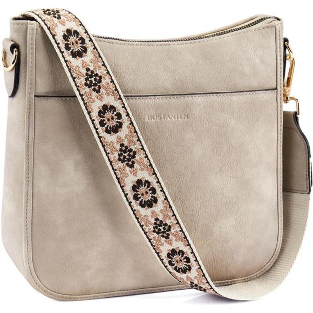 Vegan Leather Crossbody Bag for Women Hobo Shoulder Handbag Wide Strap Purse